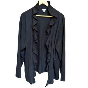 Talbots Black Open Front Knit Ruffle Detail Sweater Cardigan Wool Blend Size 3X